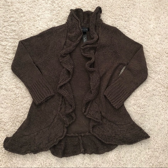 Venue Ruffle Front Ribbon Knit Cardigan Sweater - Picture 9 of 15